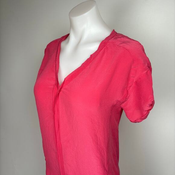 Maje Pink 100% Silk V Neck Short Sleeve Cutout Back Mini T Shirt Dress Size S - Picture 4 of 8